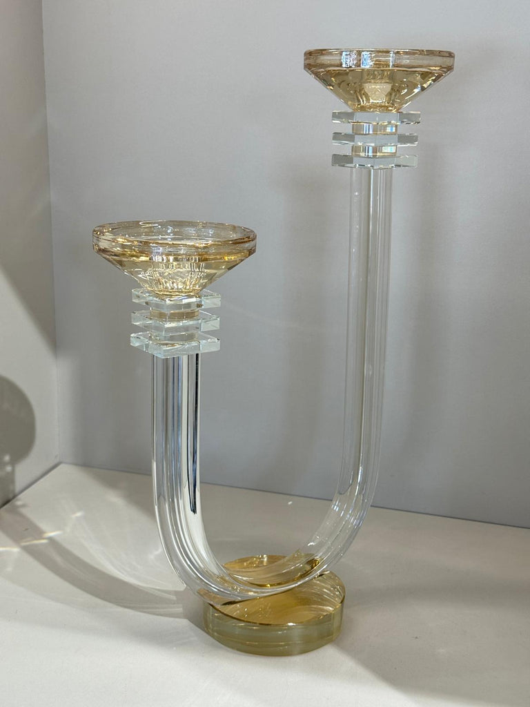 Çift Kollu İki Boy Kristal Şamdan Şeffaf Bal