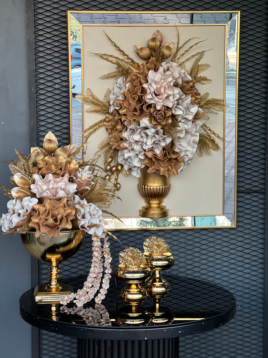 Çiçekli Tablo Gold 90*70cm