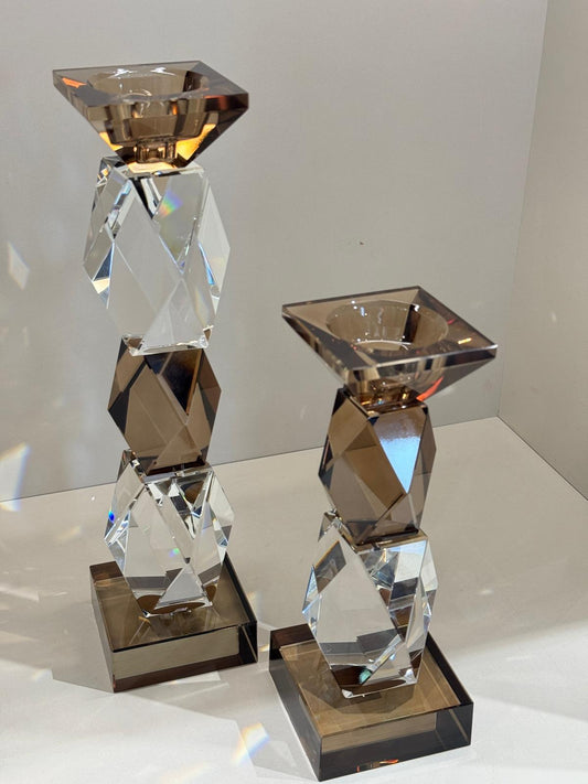 İkili Kristal Sütun Şamdan Şeffaf Bronz