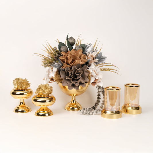 Yapay Çiçekli Gold Kupa 5 Parça Set No:5