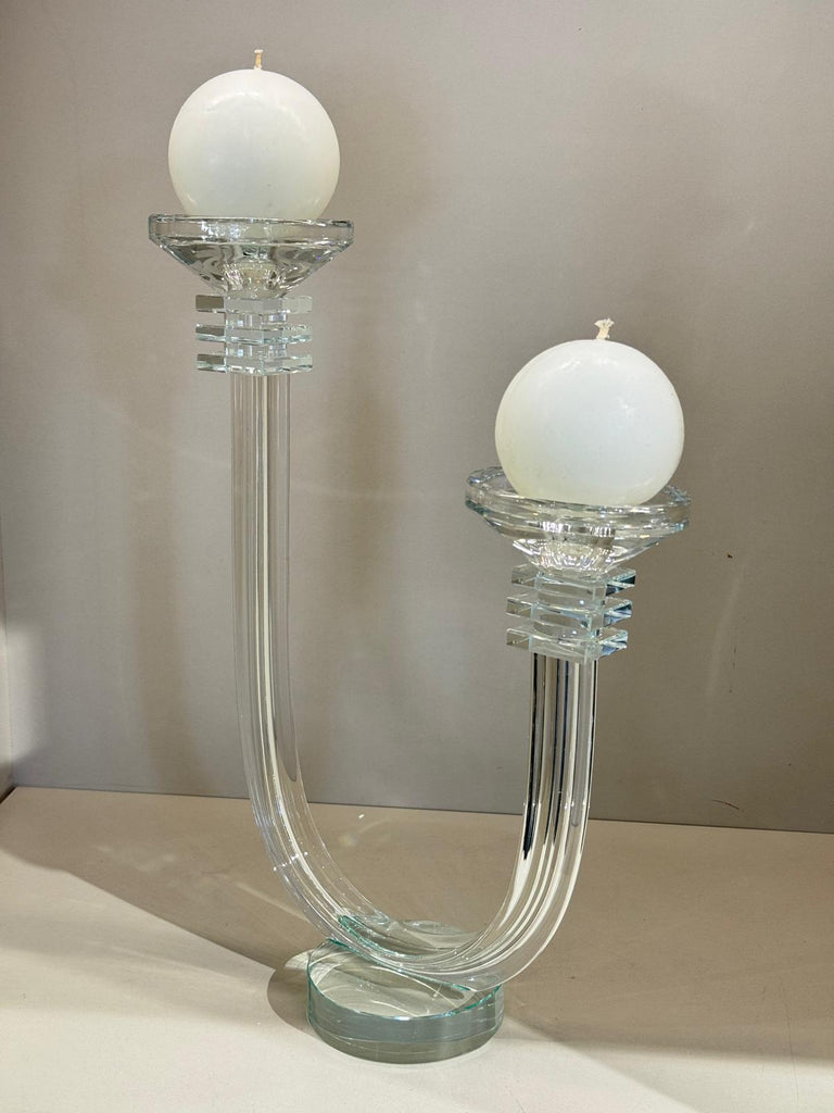 Çift Kollu İki Boy Kristal Şamdan Şeffaf