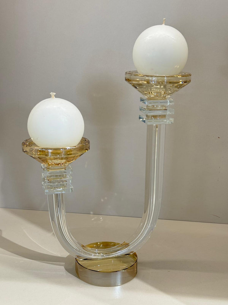 Çift Kollu İki Boy Kristal Şamdan Şeffaf Bal