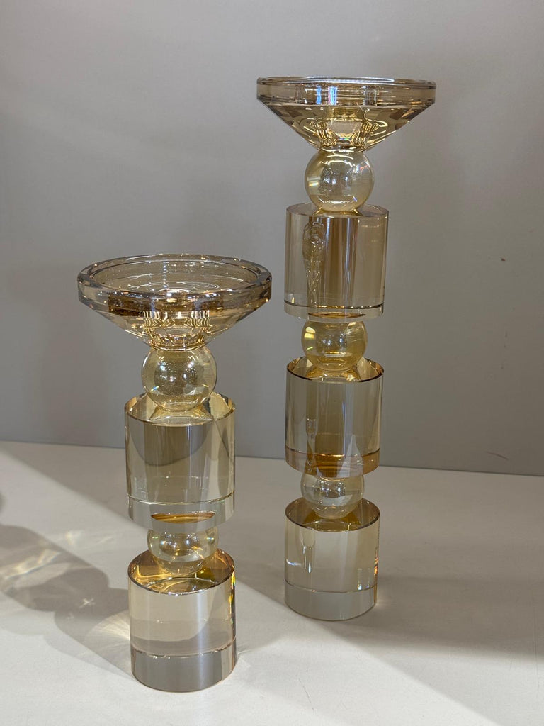 İkili Kristal Uzun Silindir Şamdan Bal Renk