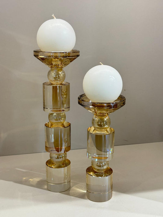 İkili Kristal Uzun Silindir Şamdan Bal Renk