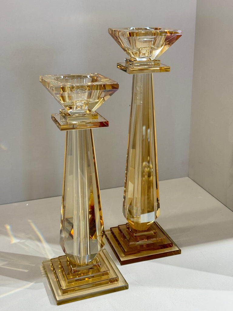 İkili Kristal Uzun Şamdan Bal Renk Model