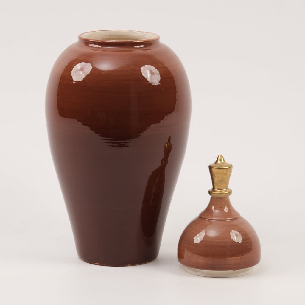 El Yapımı Kahverengi Desenli Küp 38 cm