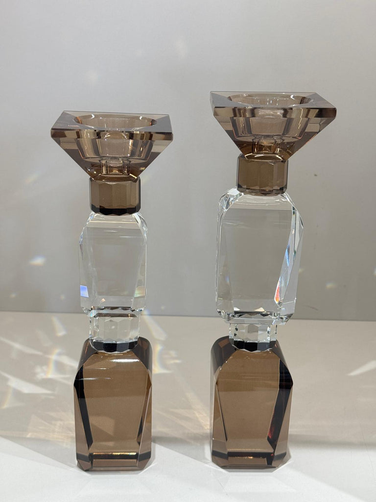 İkili Kristal Sütun Şamdan Şeffaf Bronz