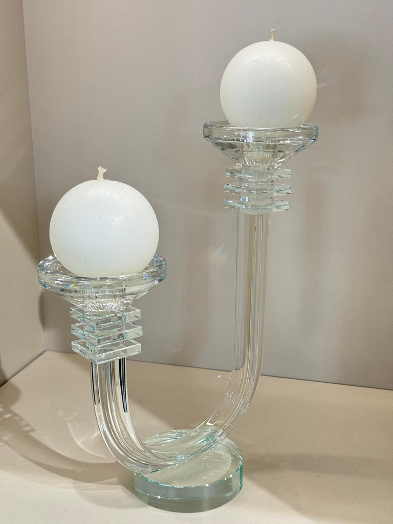 Çift Kollu İki Boy Kristal Şamdan Şeffaf