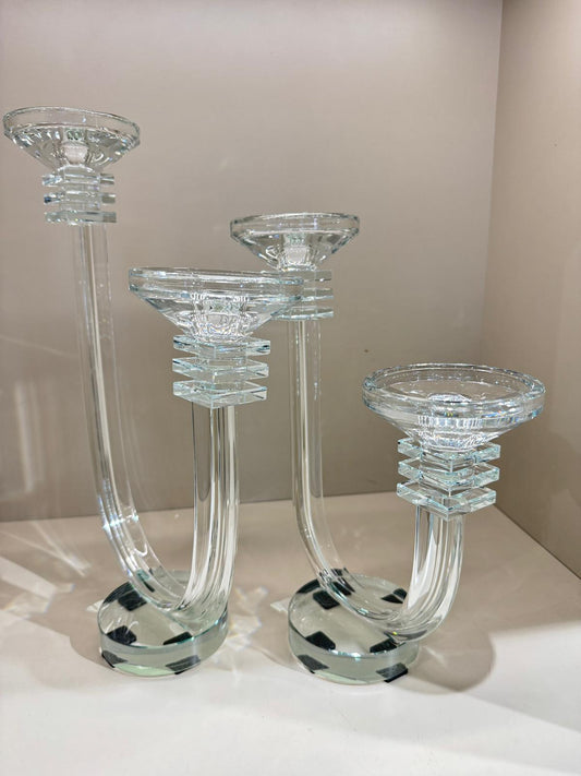 Çift Kollu İki Boy Kristal Şamdan Şeffaf