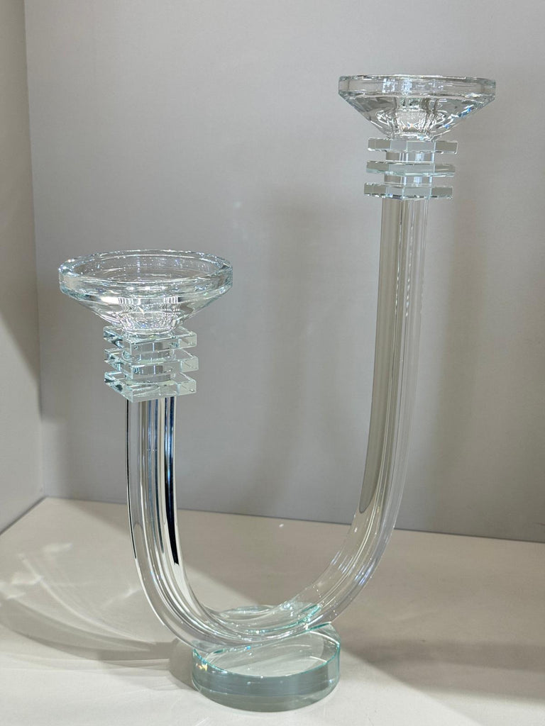 Çift Kollu İki Boy Kristal Şamdan Şeffaf