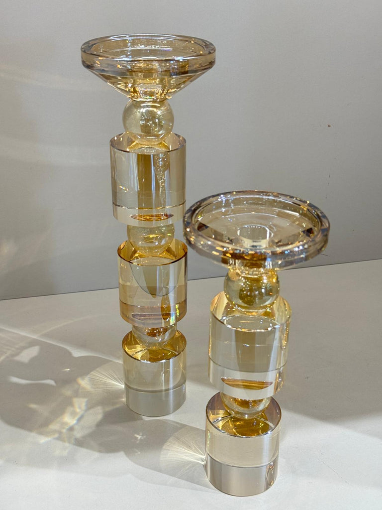 İkili Kristal Uzun Silindir Şamdan Bal Renk