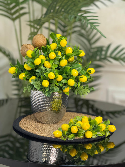 Dövmeli Gümüş Vazolu Limonlu ve Limonlu Supla Set
