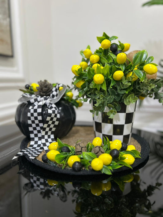 Üç Parça Siyah Kabaklı Set Limonlu