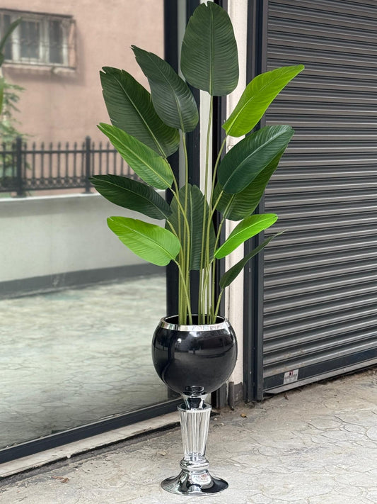 Starliçeli Gümüş Saksı Şeffaf Ayaklı