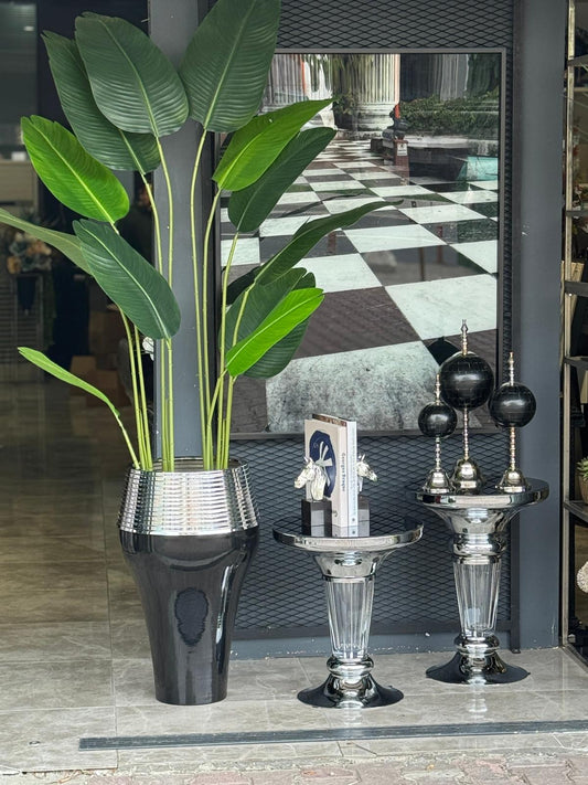 Starliçeli Armut Saksı Siyah Gümüş