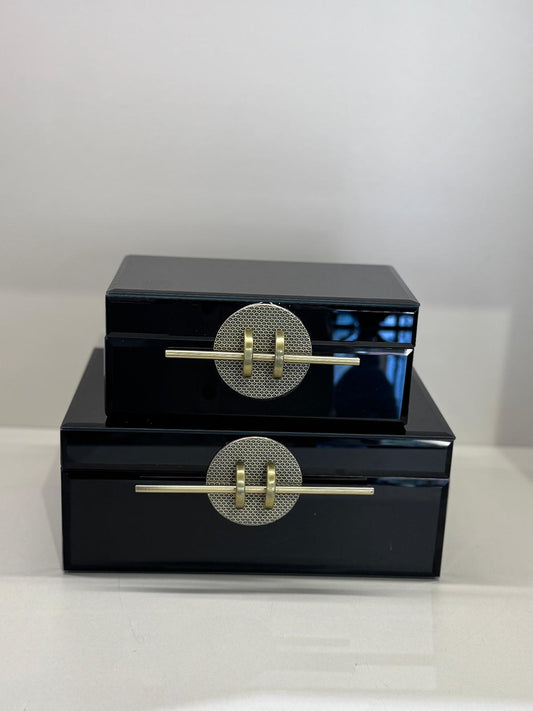 İkili Dekoratif Cam Kutu No:3 Siyah Tokalı