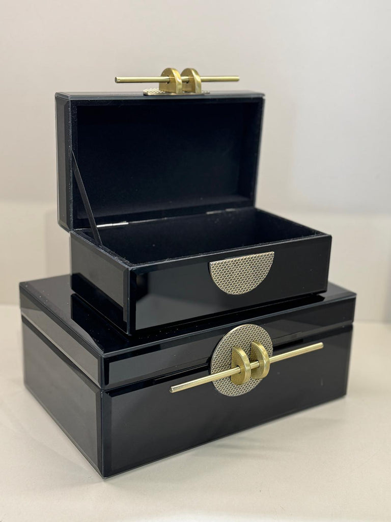 İkili Dekoratif Cam Kutu No:3 Siyah Tokalı