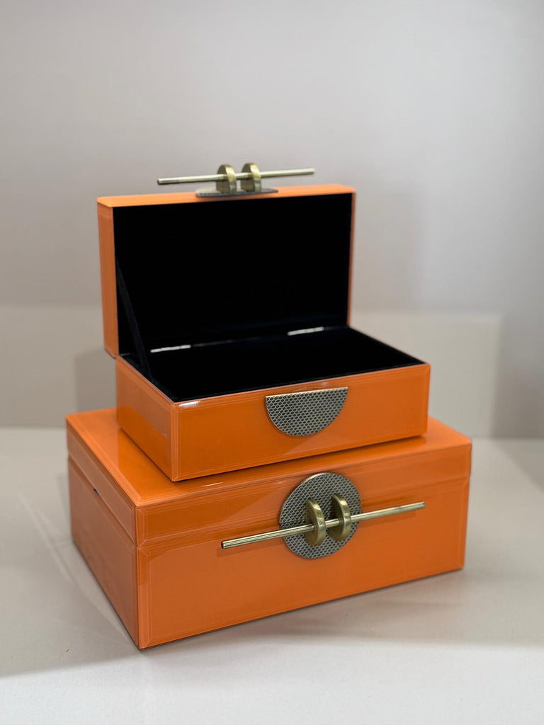 İkili Dekoratif Cam Kutu No:5 Turuncu Tokalı