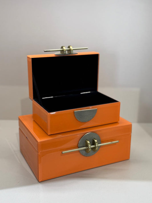 İkili Dekoratif Cam Kutu No:5 Turuncu Tokalı