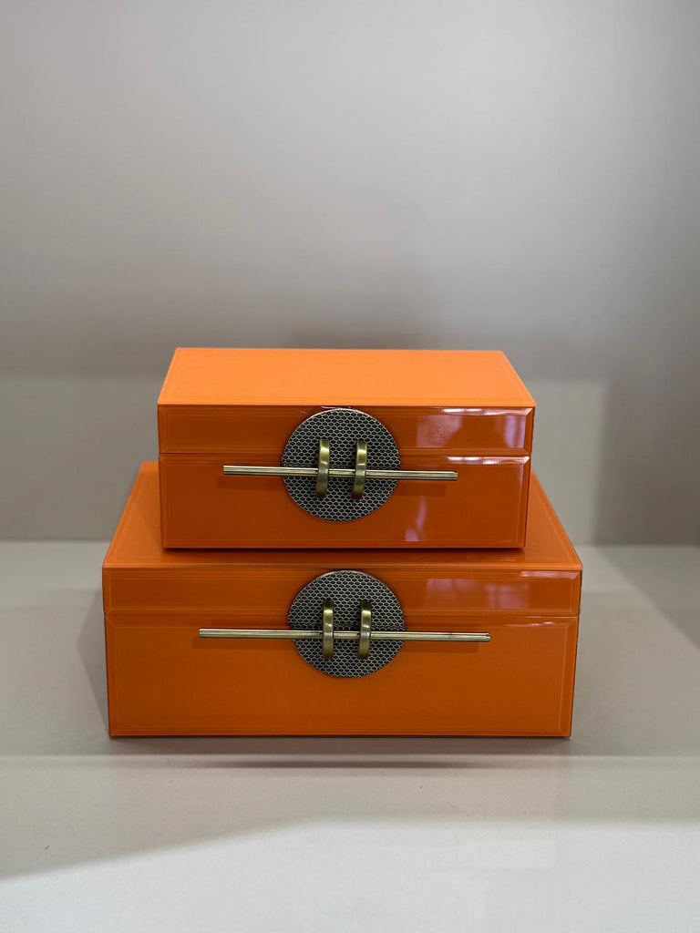 İkili Dekoratif Cam Kutu No:5 Turuncu Tokalı