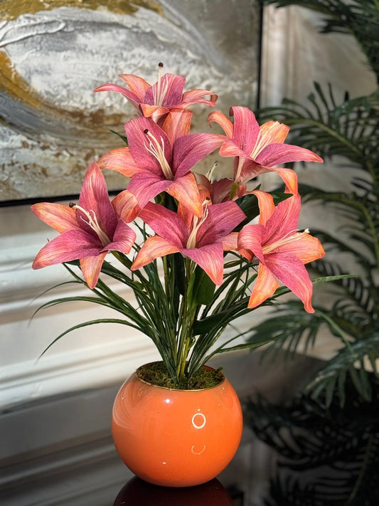 Yapay Lilyum Tanzimli Cam Vazo No:5