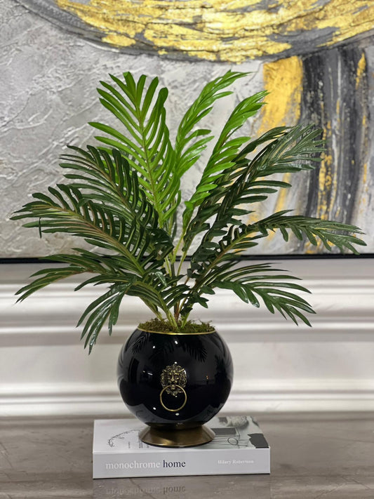 Yapay Bitkili Armalı Cam Vazo Siyah