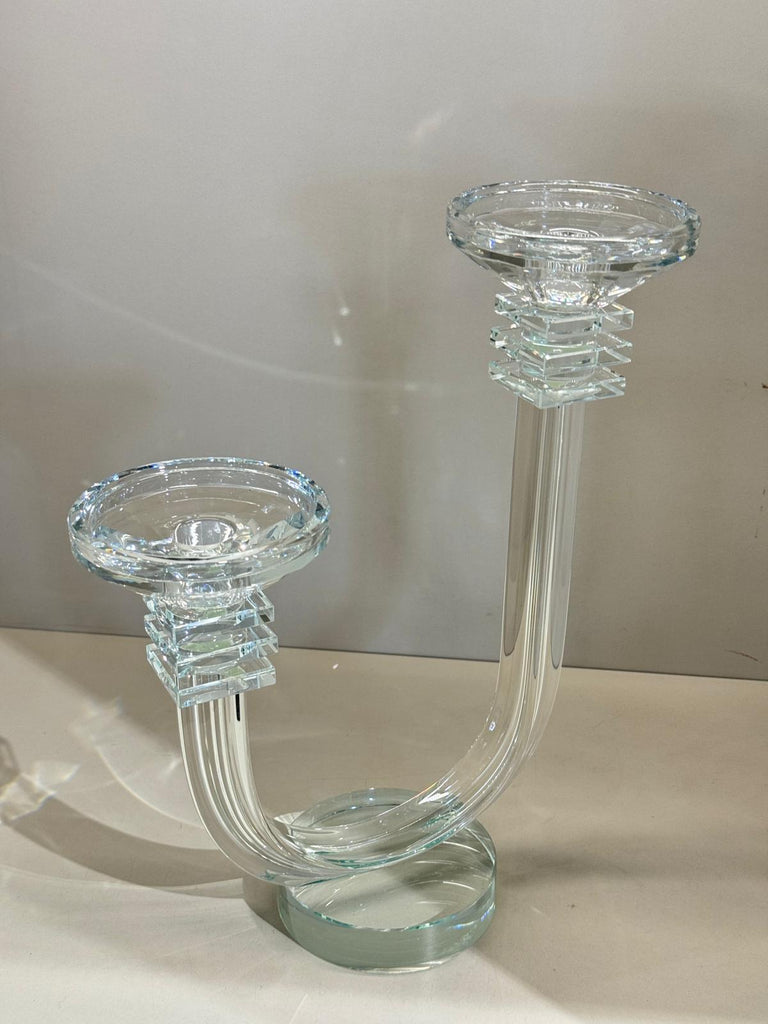 Çift Kollu İki Boy Kristal Şamdan Şeffaf