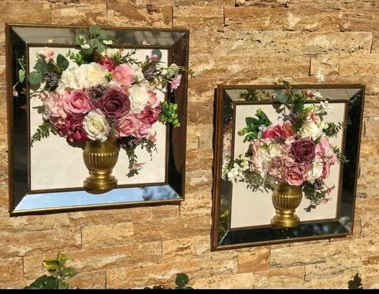 Yapay Çiçekli & Aynalı Kare Tablo  50*50cm
