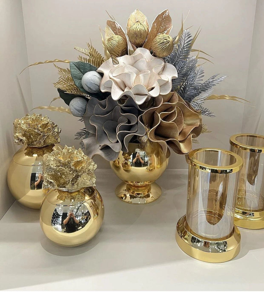 Yapay Çiçekli Gold 5 Parça Set No:4